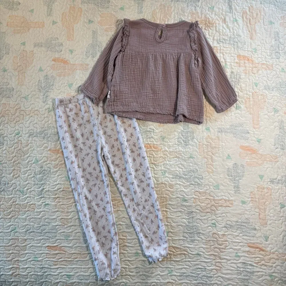 Ivy Hill 4T Neutral Outfit Set Boho Top Leggings Boutique Style